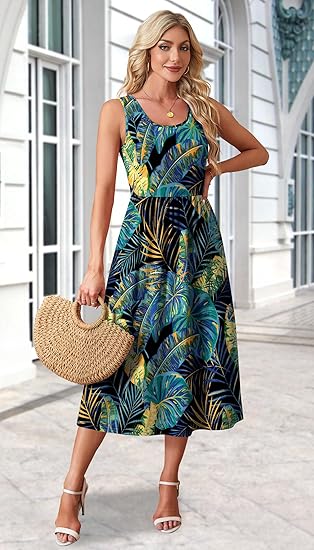 WIHOLL Summer Dresses for Women Flowy Casual Midi Dress Beach Vacation Sundresses with Pockets - 图片 3