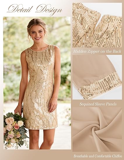 GRACE KARIN Women's Sequin Dress Wedding Guest Dresses Mother of the Bride Dresses Formal Dress Two Piece Dress Knee Length - 图片 2