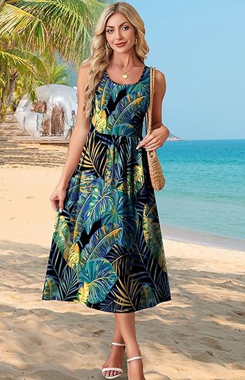 WIHOLL Summer Dresses for Women Flowy Casual Midi Dress Beach Vacation Sundresses with Pockets - 图片 4
