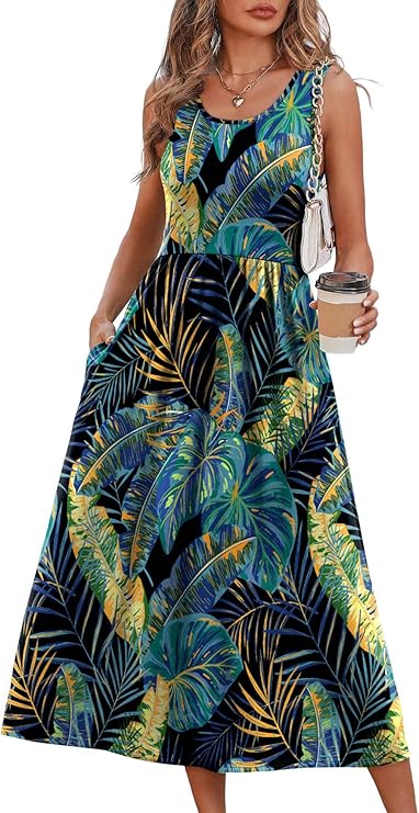 WIHOLL Summer Dresses for Women Flowy Casual Midi Dress Beach Vacation Sundresses with Pockets - 图片 2