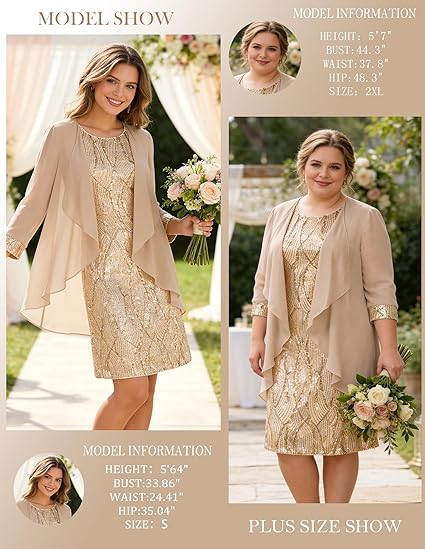 GRACE KARIN Women's Sequin Dress Wedding Guest Dresses Mother of the Bride Dresses Formal Dress Two Piece Dress Knee Length - 图片 4