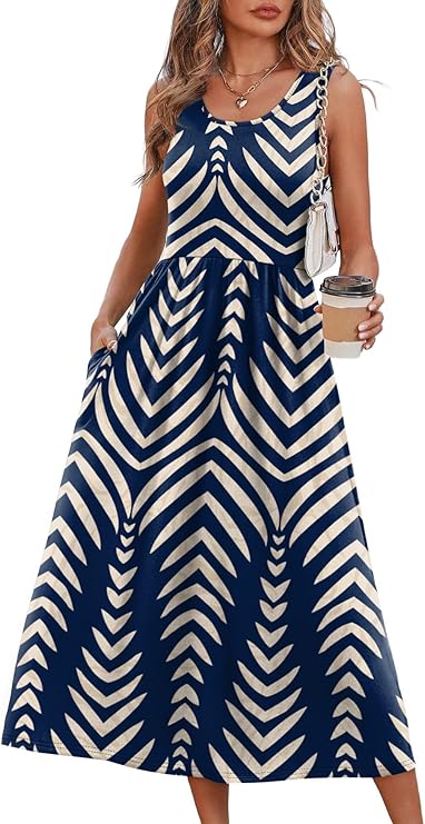 WIHOLL Summer Dresses for Women Flowy Casual Midi Dress Beach Vacation Sundresses with Pockets - 图片 2