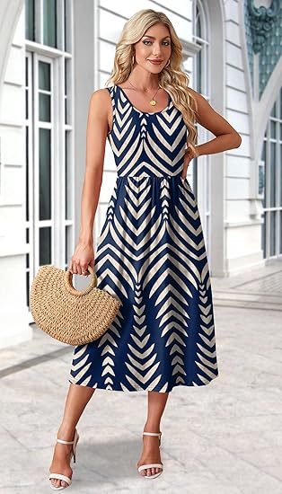 WIHOLL Summer Dresses for Women Flowy Casual Midi Dress Beach Vacation Sundresses with Pockets